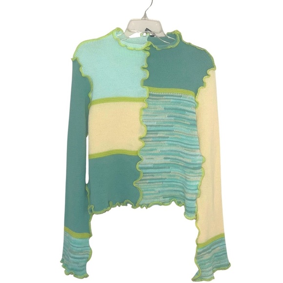 ASOS Design Boho Colorblock Y2K Quirky Festival Long Sleeve Sweater Size 12 - Picture 1 of 9